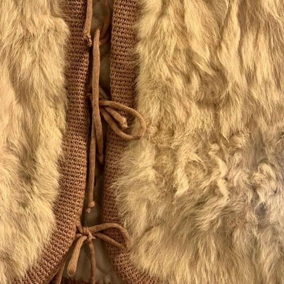 BCBGirls Vest Women Brown Rabbit Fur Wool Bow Tie Open Sleeveless - Picture 10 of 12